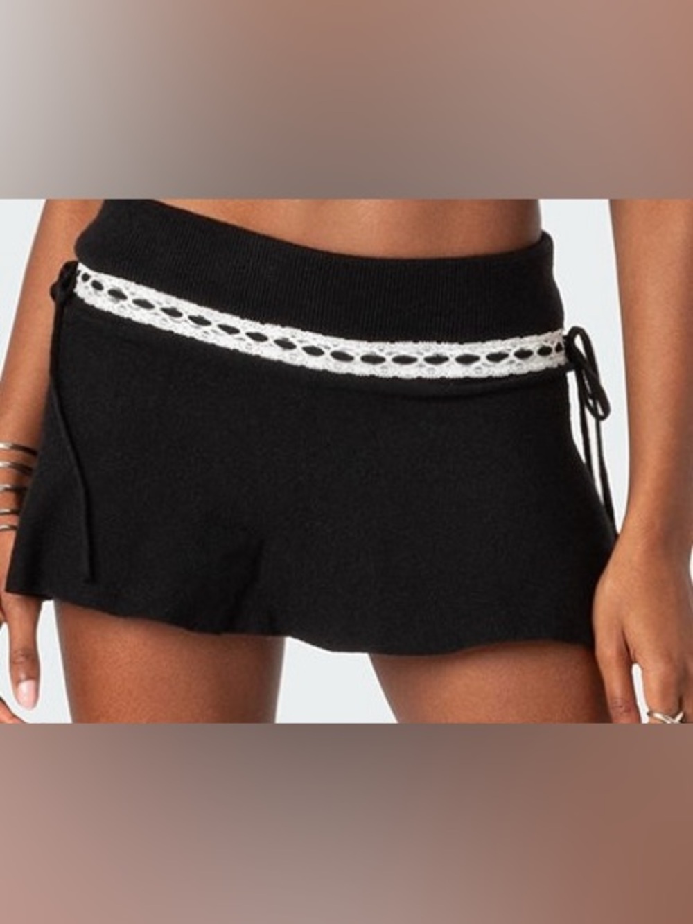 Edikted black mini skirt with white lace trim